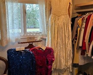 Vintage wedding dress and fun sparkly tops