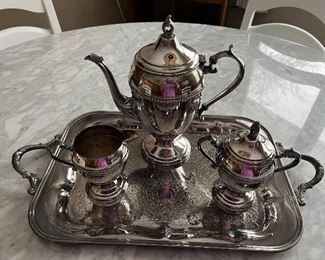 Silver over copper tea set