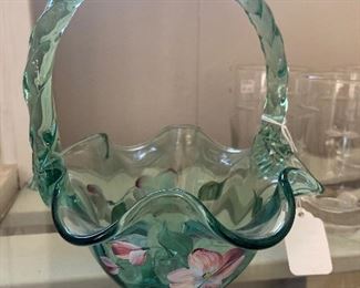 Hand Painted Fenton Basket 