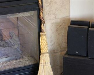 Vintage broom with handcarved handle