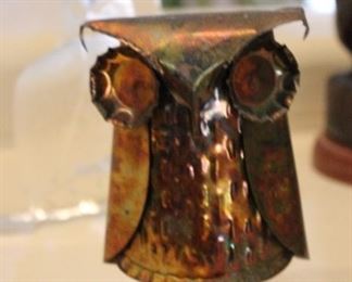 Midcentury copper sculpture of an owl