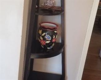 Corner shelf; pottery & decor