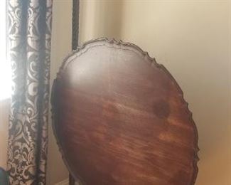 Piecrust edge Chippendale tilt-top tea table. Sorry, Tiffany-inspired floor lamp has been sold