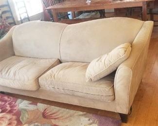 Neutral suede-like couch