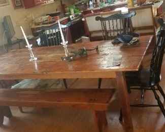 Rustic dining table with matching bench