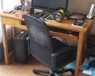 Solid wood desk; executive office chair; monitor & HP printer; Dell Inspiron laptop computer