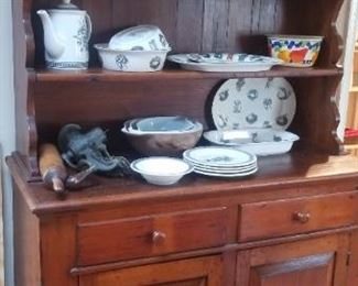 Rustic hutch; Rosenthal and Pfaltzgraff Farmers Market dishware 