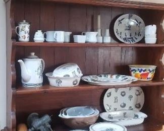 Rustic hutch; Rosenthal and Pfaltzgraff Farmers Market dishware 