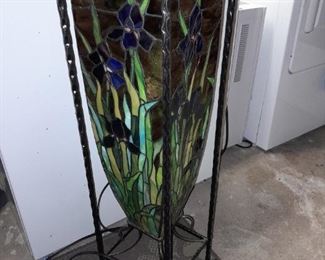 Large Floor Stained Glass Lamp W/ Cast Iron Feet