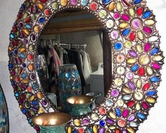 Large Floral Stone Mirror