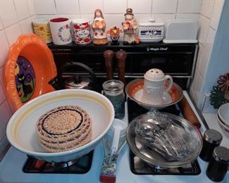 Assorted Kitchen Items (Glassware, China, Dishware, Pots & Pans, Etc.)