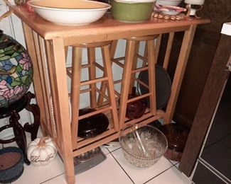 Wooden Island/Table W/ Pull Out Stools