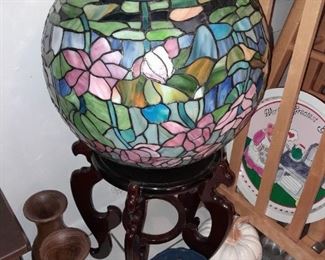 Stained Glass Ball Planter On Stand