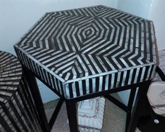 Mother Of Pearl Black And White End Table