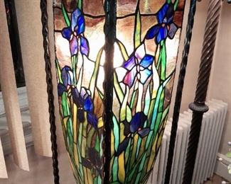 Large Floor Stained Glass Lamp W/ Cast Iron Feet
