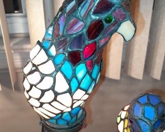 2 Parrots Sitting On A Branch Stained Glass Lamp