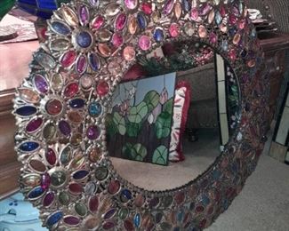 Large Floral Stone Mirror