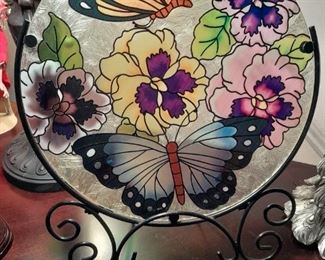Butterfly & Flowers Stained Glass Suncatcher