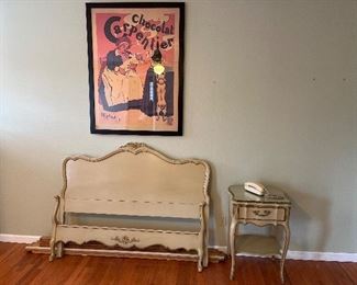 Bedroom #1:  The LAMMERT's French Provincial full bed includes the headboard, footboard, side rails and bed slats.  It is priced separately from the matching one-drawer night stand with protective glass top.  The large French poster is a reproduction.