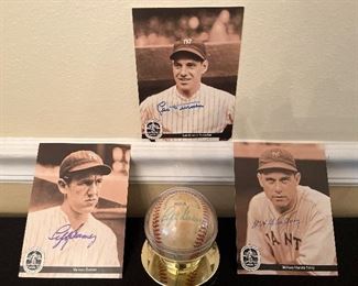 Dining Room:  Our client had these baseball players personally sign the three photos:  Vernon "Lefty" Gomez (NY Yankees); Leo Ernest "Leo the Lip" Durocher (NY Yankees); and William Harry "Bill" Terry (NY Giants).  The baseball also has the same three autographs.   Each item is separately priced.