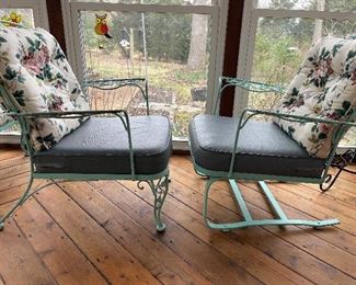 Sun Room:  The Woodard "Chantilly Rose" patio furniture includes two separately priced arm chairs:  one stationery with four legs and one spring back.