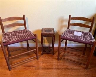 Bedroom #2:  A pair of Shaker-style low back chairs with woven seats are from "Sweitzer & Sweitzer" (Makers of Fine Furniture) of Champaign, Illinois. A short Asian style stand is in the center.