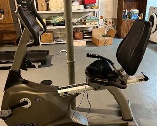 Lower Level:  The third piece is a VISION FITNESS Exercise bike, HRT  R2200.   Note:  exercise mats, an exercise ball and other work-out items are nearby.