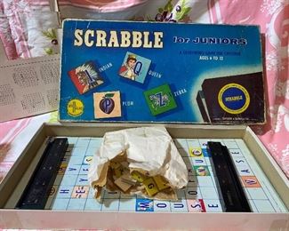 1958 Scrabble For Juniors $12.00 box has been taped