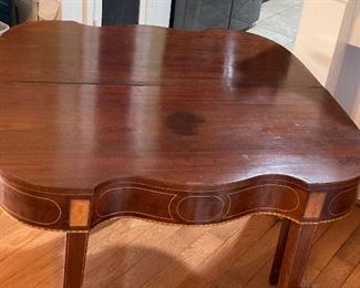 Antique game table, walnut inlay.