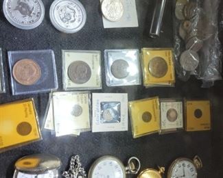 Various Coins, Foreign and American, Silver, Pocket Watches