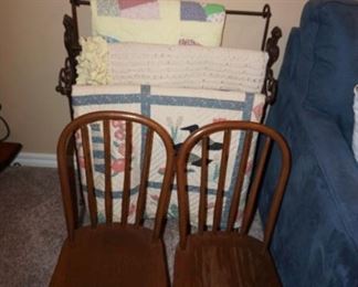 child chairs. quilts. quilt rack