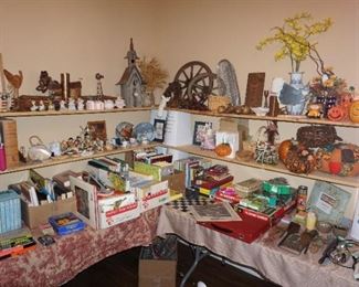 books, decor, figurines