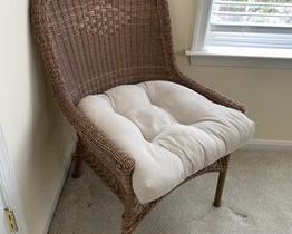 $120 USD     Vintage Veranda High Back Wicker Chair LL127-37      Description: Sit back, relax and enjoy with family friends on this beautiful wicker chair

Condition: Very good vintage condition.

Dimensions: 21 x 20 x 38"H

Local pick up Alexandria, VA.  Contact us for shipper suggestions.     https://goodbyhello.com/products/wicker-chair-ll?_pos=1&_sid=f0cdb1161&_ss=r