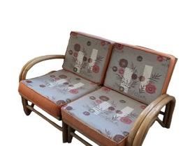 $600 USD      Mid Century Outdoor Patio Set RF167-9       Description: Includes loveseat, table and chair.  Lounge in comfort and style with this 1970's 3-Piece Rattan Set.  These timeless pieces are the classic design of coastal islands, with its natural rattan construction adding a touch of the tropics to your living space.
Dimensions: Brown Chair 22 x 20 x 26.4;  Loveseat  46 x 29 x 41"H; Table 30 x 30 x 15.5;
Condition: All are in good vintage condition.  One orange chair needs nail nailed in at base.
Local pick up Alexandria, VA.  Located in Condo on 6th Floor.  Contact us for shipper suggestions.      https://goodbyhello.com/products/mid-century-outdoor-patio-set-rf167-9?_pos=1&_sid=325b09c95&_ss=r