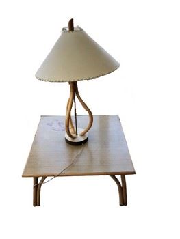 $200 USD     Mid Century Tri Wood Sculpted Table Lamp RF167-10        Description:  Exceptional solid wood table lamp with original shade. The base is rounded and offers a single wrought iron rod in the center. Works as expected. 

Dimensions: 8.5 x 36"H

Condition: Good condition.  The shade may need to be replaced. 

Local pick up Alexandria, VA.  Located in Condo on 6th Floor.  Contact us for shipper suggestions.      https://goodbyhello.com/products/mid-century-table-lamp-rf167-10?_pos=3&_sid=325b09c95&_ss=r