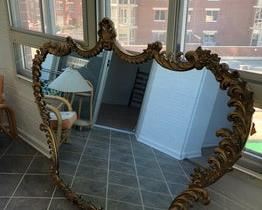 $400 USD     Vintage French Gilt Frame Beveled Edge Mirror RF167-8       Description: This mirror is STUNNING!  Perfect for placing above headboards and sofas, this horizontal wall mirror makes a statement in homes with aesthetics ranging from traditional to glamorous.
Dimensions: 60 x 44 x 5"w
Condition: Very good condition.
Local pick up Alexandria, VA.  Located in Condo on 6th Floor.  Contact us for shipper suggestions.       https://goodbyhello.com/products/ornate-mirror-rf167-8?_pos=4&_sid=325b09c95&_ss=r