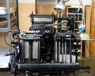 Heidelberg 1955 Windmill Letter Press, Black Knob, With 2 Chases, Runs And Operates, With Cabinet And Furniture
