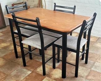 Metal Framed Dinette Table With Wood Top, 30" x 46" x 30" , Ladder Back Chairs With Upholstered Seats, Qty 4