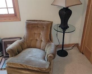 $25 Glass Table, $40 Decorative lamp, $10 Gold Chair