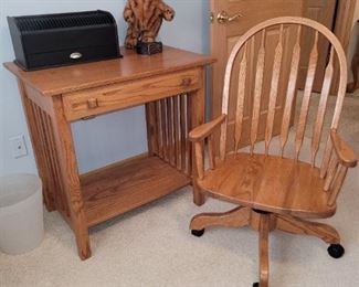 $60 Small Oak Mission style desk w/keyboard drawer,  $60 Oak Windsor Desk Chair