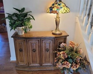 $90 Large Buffet Cabinet 2 doors.  SOLD- Floral Stained glass lamp