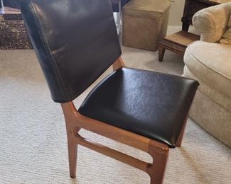 $40ea  (4)Vintage leather/teak chairs, see pictures, original chairs reupholstered with black leather seat and leather "sleeve" back ( see pictures)