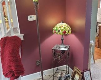 $120 Floral Stained glass floor lamp, nice weight, 

SOLD Floral Table lamp, 
Metal plant stand/table, Capodimonte Hobo