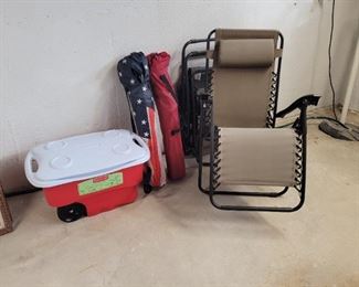 $30 (1) Lounge chair, $15 Rubbermaid cooler