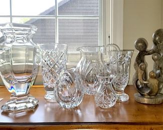 Waterford and other crystal. Family of five soap stone sculpture (African Art)