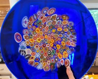 Stunning Millefiori in Colbalt Art Glass Platter