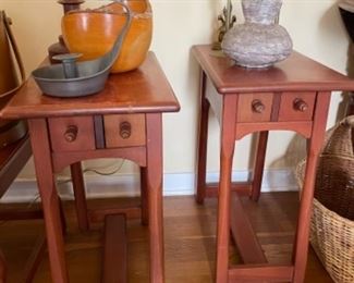 Paine Furniture company end tables. Drawers specially crafted to hold a highball glass and cigar. 