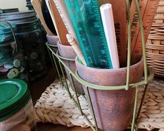 vintage rulers and mason jars with buttons