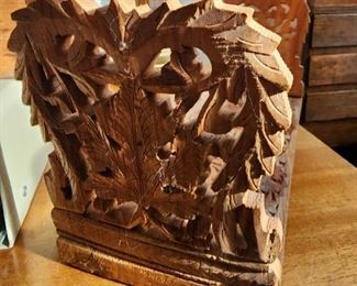 end section of the Vintage Wood carved, table top shelf