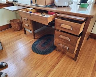 Solid Oak desk with 5 drawers  60" x 33.5" x 30.5"